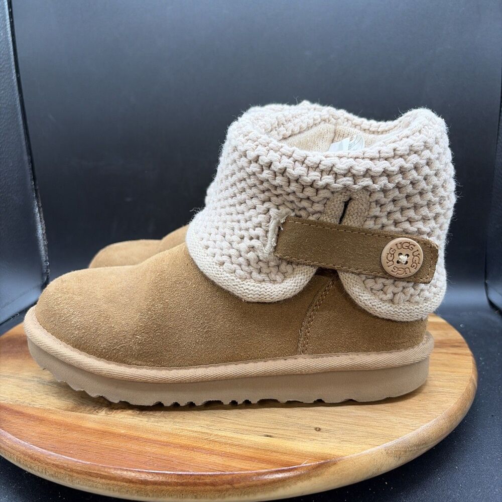 UGG Chestnut Brown Suede Knit Youth Size 3 Boots Slippers 1017331k